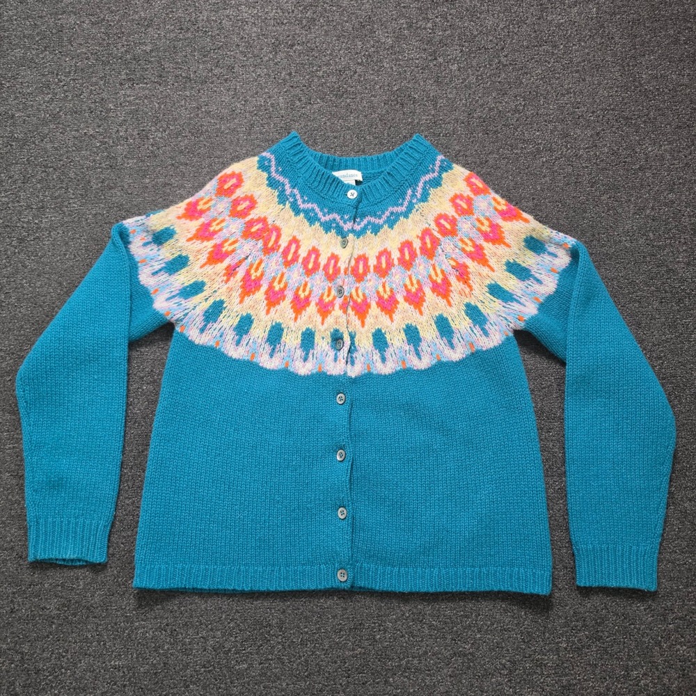 Sundance Kaleidoscope Bloom Fair Isle Cardigan Blue Womens Medium Lambswool Boho